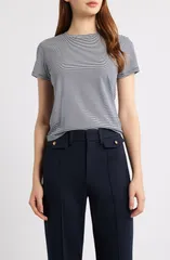 フレーム レディース トップス Tシャツ コットン FRAME The Stripe Cotton Baby Tee Navy Multi ネイビーのサムネイル