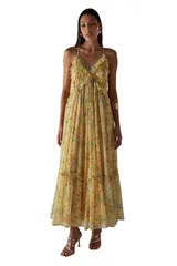 ウエアハウス レディース トップス ワンピース シフォン フリル マキシ Warehouse Chiffon Ruffle Strappy Floaty Maxi Dress Floralのサムネイル