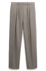 マンゴ レディース ボトムス レギンス ワイドレッグ プリーツ パンツ ウール MANGO Pleated Wool Wide Leg Pants Grey グレー