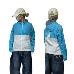 アディダス ブルー 白 3本線 必須アイテム WHO フード ウィンドブレーカー ジャケット M