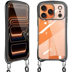 【新品】 Loodoomo iPhone 17 Pro Max 用の ケース ショルダー クリア いphone17 pro max スマホケース アイフォン17pro max カバー 耐衝撃 肩掛け 首掛け 可愛い かわいい 韓国 透明 TPU メッキ加工 0
