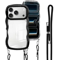 【新品】 iPhone 17 Pro 用の ケース ショルダー ストラップ iPhone 17Pro 用の カバー 斜めかけ 肩掛け 首掛け 韓国 クリア アイフォン17 プロ スマホケース ブラック 0