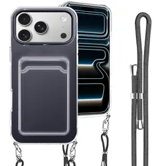 【新品】 iPhone 17 Pro 用の ケース 背面ポケット カード収納 ショルダー iPhone 17 Pro 用の カバー 斜めかけ 肩掛け ストラップ 韓国 アイフォン17プロ 用 スマホケース （ブラック） 0