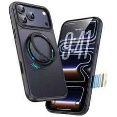 【新品】 Tekka iPhone 17 Pro Max 用 ケース【360°回転スタンド・MagSafe対応】耐衝撃 薄型 リング一体型 スタンド付き スマホケース 米軍MIL規格 指紋防止 黄変防止 カメラ保護 動画視聴 撮影にも便利 (マット_ブラッ 0