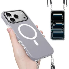 【新品】 iPhone 17 Pro Max 用の ケース MagSafe対応 バンパー ショルダー ストラップ付き 肩掛け 斜めかけ iPhone 17Pro Max 用の カバー 韓国 アイフォン17 プロ MAX スマホケース 縄掛け （ブラック） 0