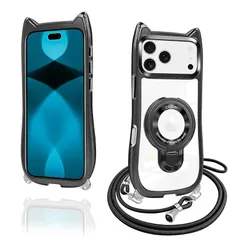 【新品】 iphone 17 pro max ケース クリア リング付き 猫耳 ネコミミ TPU MagSafe対応 いphone 17 pro max ケース ワイヤレス充電 アイフォン17 pro max スマホケース 透明 耐衝撃 多機能 マグネット搭載