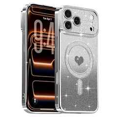 【新品】 Lafunda iPhone 17 Pro 用 ケース キラキラ Magsafe対応 グラデーション ラメ 透明 スマホケース 女の子 かわいい ハート柄 メッキ加工 軽薄型 衝撃吸収 カメラ保護 ワイヤレス充電対応 アイフォン 17 Pro 用 1