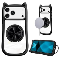 【新品】 Denaisii iPhone 17 Pro Max 対応 ケース クリア リング付き 猫耳 ネコミミ しスタンド アイフォン17 pro max スマホケース 360°回転 いphone 17 pro max カバー スタンド スタンド機能 マグネ
