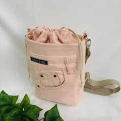 デニムリメイクバッグ　ショルダーバッグ　巾着　ピンク　ハンドメイド　春　パステル
