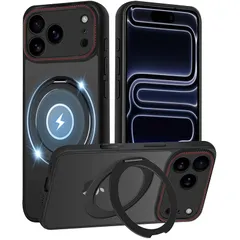 【新品】 iPhone 17 Pro ケース 半クリア リング付き 360°回転スタンド MagSafe対応 ワイアレス充電対応 耐衝撃 アイフォン 17 Pro カバー 軽量 薄型 人気 iPhone17Proスマホケース 半透明 PC + TPU 車載 0