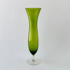 英国 ヴィンテージ ガラスベース ガラス 花瓶 フラワーベース 雑貨 オブジェ 一輪挿し グリーン 花 レトロ ベース 92977