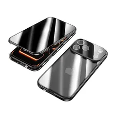 【新品】 iPhone 17 Pro Max 用 ケース 覗き見防止 全面カバー マグネット式 両面ガラス 一体型ガラスフィルム付き カメラ保護 ロック付き アイフォン17promax 対応 フルカバー アルミバンパーケース,ブラック 0