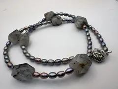 淡水パール ネックレス  天然石 マルチカラー バロック シルバー 大ぶり　n1