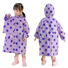 【新品】 [JYZ] 子供レインコート レインウェア ランドセル 男の子 女の子 キッズ カッパ ポンチョ 雨具 子供雨合羽 小学生 つば付き 防水 軽量 通気速乾 薄型 収納袋付き レイングッズ 梅雨 自転車 通園 通学 アウトドア パープル 2タイプ  1
