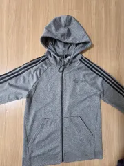 アディダス 3本線 フード ジップアップ グレー