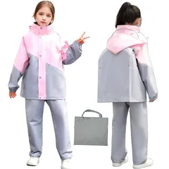【新品】 [FCYQSD] レインコート キッズ レインスーツ 上下セット 子供 女の子 男の子 カッパ子供 ゴム付きの袖 小学生 中学生用 防水雨具 梅雨対策 (ピンク, XL) 0