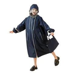 【新品】 こども用レインコート キッズ カッパ ランドセル 男の子 女の子 レインポンチョ 子供 雨具 雨合羽 大きいツバ 防水 速乾 夜間反射 収納袋付き レイングッズ 梅雨 豪雨 自転車 通学 キャンプ アウトドア ネイビー 2XLサイズ 1