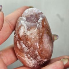 天然石 レッドアゲート ジオード 卵型 赤瑪瑙 水晶との共生 洞晶