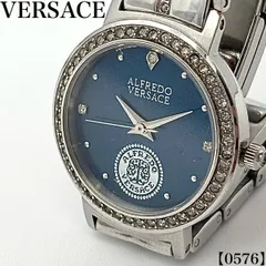 稼働品 Working item アルフレッド ヴェルサーチ ALFREDO VERSACE レディース Ladies クォーツ Quartz 腕時計 時計 ブルー文字盤 ラインストーン ベゼル シルバー ステンレス レトロ ヴィンテージ 華奢　0576のサムネイル