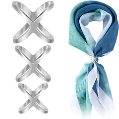 新品 YFFSFDC スカーフ リング スカーフ留め 3サイズ3個入り上品 かわいい 大人のブローチ 通すだけで 簡単アレンジ（シルバー)