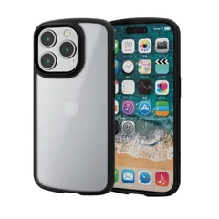 新品 エレコム iPhone15 Pro ケース TOUGH SLIM LITE 半透明 耐衝撃 衝撃吸収 薄型 軽量 指紋防止 ストラップシート付き ストラップホール付き ブラック PM-A23CTSLFCSBK