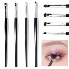 新品 ZHEJIA アイシャドウブラシ アイメイクブラシ【4個セット/極細/天然馬毛/超柔らかい/人気メイクブラシ】化粧ブラシ 持ち運びに便利 着色しやすい 耐久性があり 快適なグリップ 専門化粧道具