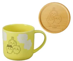 ちいかわ 公式ライセンス マグカップ 大きい 350ml コースター付 ちいかわ & ハチワレ & うさぎ グッズ 陶器 電子レンジ対応 日本製 ハッピーブロッサム イエロー CKW31-11C 
