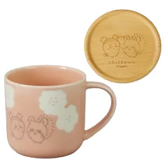 ちいかわ 公式ライセンス マグカップ 大きい 350ml コースター付 モモンガ & 古本屋 グッズ 陶器 電子レンジ対応 日本製 ハッピーブロッサム ピンク CKW32-11C 