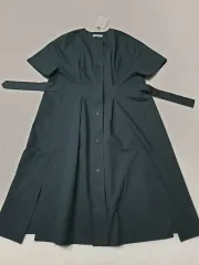 ベルト シャツ 半袖 ワンピース ダークグリーン フリーサイズ