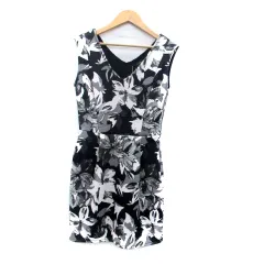 リエンダ rienda ワンピース Vネック ノースリーブ ミニ丈 総柄 S マルチカラー 黒 ブラック /HO35