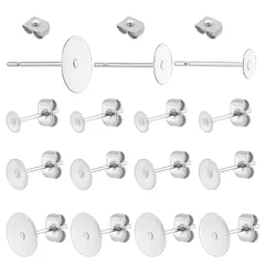 PH PandaHall ピアス パーツ 304ステンレス イヤリング パーツ 丸皿 ピアスセット アレルギー対応 ハンドメイド パーツ 約60個セット 30ペア 台座付き ピアス金具 ジュエリー DIY用 手芸 材料 手作り 素材 0