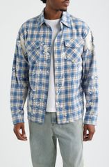 AMIRI バックロゴ ペイント リネン カットオフ加工 チェックシャツ XS AMIRI バックロゴ ペイント リネン カットオフ加工 チェックシャツ XS