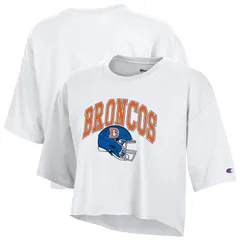 【送料無料】 チャンピオン レディース Tシャツ トップス Womens Champion White Denver Broncos Boyfriend Cropped TShirt Den White