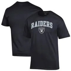 【送料無料】 チャンピオン レディース Tシャツ トップス Mens Champion Black Las Vegas Raiders Arch Over Logo TShirt Lvr Black