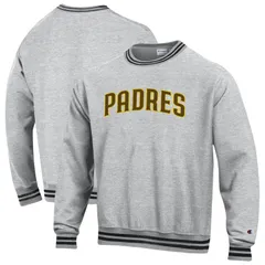 【送料無料】 チャンピオン レディース Tシャツ トップス Mens Champion Heather Gray San Diego Padres Reverse Weave Sweatshirt Pad Grey