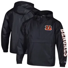 チャンピオン レディース トップス Tシャツ ジャケット Mens Champion Black Cincinnati Bengals Packable Windbreaker HalfZip Jacket Bng Black ブラック