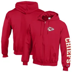 【送料無料】 チャンピオン レディース Tシャツ トップス Mens Champion Red Kansas City Chiefs Powerblend Fleece FullZip Hoodie Chf Red