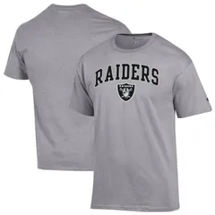 【送料無料】 チャンピオン レディース Tシャツ トップス Mens Champion Gray Las Vegas Raiders Arch Over Logo TShirt Lvr Grey