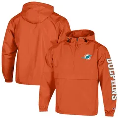【送料無料】 チャンピオン レディース Tシャツ トップス Mens Champion Orange Miami Dolphins Packable Windbreaker HalfZip Jacket Dol Orange