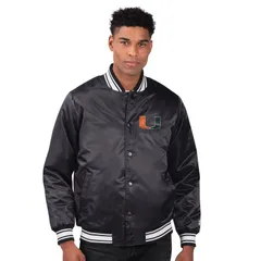 スターター レディース アウター ジャケット・ブルゾン サテン Menstarter Black Miami Hurricanes Core Satin Varsity FullSnap Jacketのサムネイル