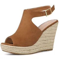 【送料無料】 アレグラ ケー レディース サンダル シューズ Womens Peep Toe Slingback Platform Espadrilles Wedge Heels Sandals Brown