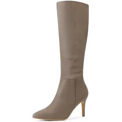 アレグラ ケー レディース シューズ ブーツ・レインブーツ ヒール ALLEGRA K Womens Pointed Toe Stiletto Heels Knee High Boots Taupe トープ