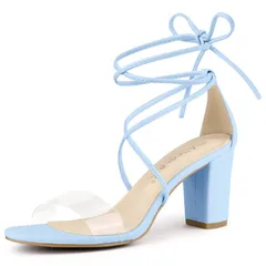 【送料無料】 アレグラ ケー レディース パンプス シューズ Womens Clear Strap Block Heels Lace Up Heels Sandals Blue