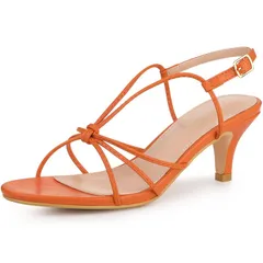 【送料無料】 アレグラ ケー レディース パンプス シューズ Womens Strappy Slingback Kitten Heels Sandals Orange