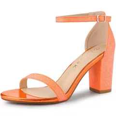 【送料無料】 アレグラ ケー レディース パンプス シューズ Womens Glitter Ankle Strap Chunky Heels Sandals Orange