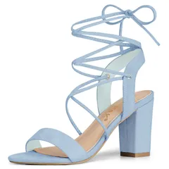 【送料無料】 アレグラ ケー レディース パンプス シューズ Womens Lace Up Block High Heels Sandals Sky Blue