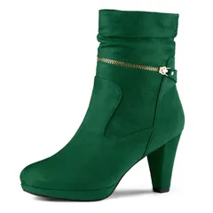 アレグラ ケー レディース シューズ ブーツ・レインブーツ プラットフォーム アンクル ヒール ALLEGRA K Womens Ankle Ziplatform Higheel Mid Calf Boots Emerald Green グリーン