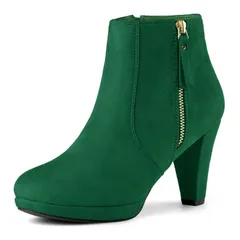 【送料無料】 アレグラ ケー レディース ブーツ・レインブーツ シューズ Womens Side Zip Low Platform Chunky Heel Ankle Booties Emerald Green
