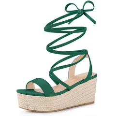 【送料無料】 アレグラ ケー レディース サンダル シューズ Womens Lace Up Wedge Heel Platform Slingback Strappy Sandals Dark Green