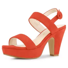 【送料無料】 アレグラ ケー レディース パンプス シューズ Womens Slingback Platform Heels Chunky High Heel Sandals Orange